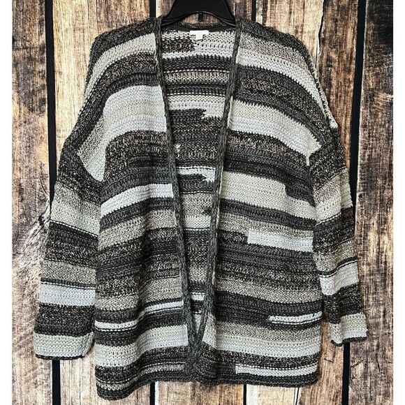 J JJill Stripe Marled Open Cardigan Sweater 3X gray Tones - Picture 1 of 8